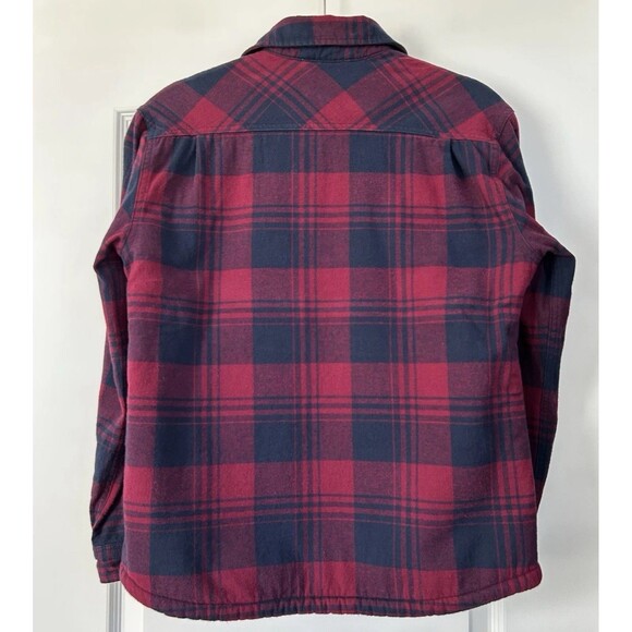 J Crew Crewcuts Boys Sz 14 Flannel Sherpa Lined Jacket Plaid Shacket Navy Red - Picture 4 of 13